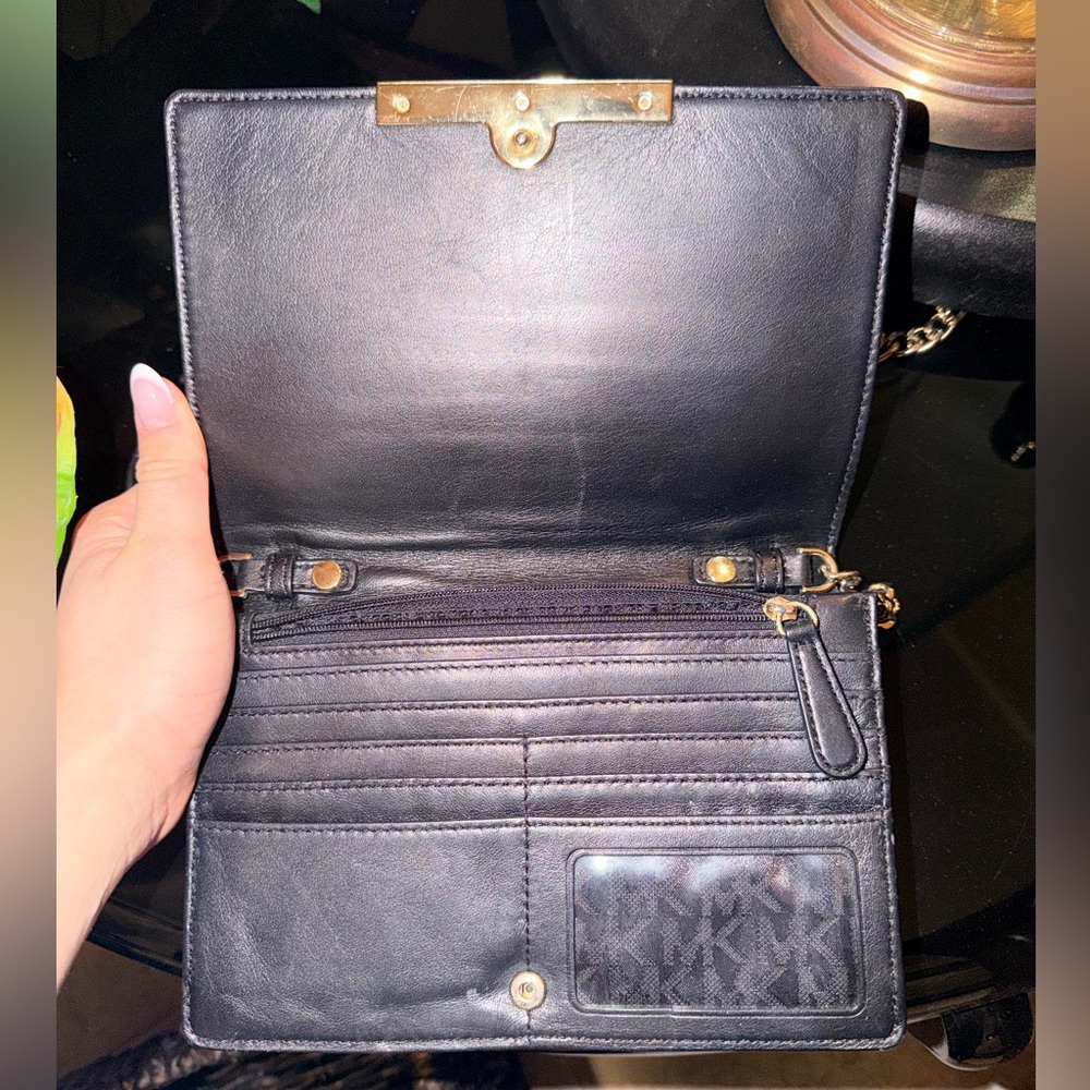 Michael Kors Black Leather Wallet with Gold Chain